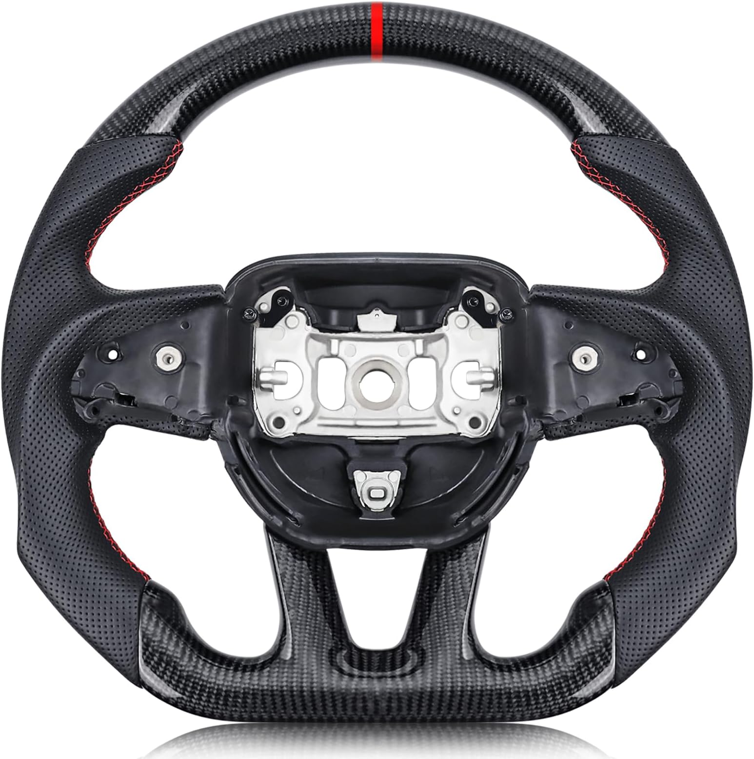 Real 3K Carbon Fiber Steering Wheel For Dodge/Jeep Grand Cherokee/SXT/GT/RT/SRT/HELLCAT D-shaped Nappa Perforated Leather Flat-bottom Steering Wheel