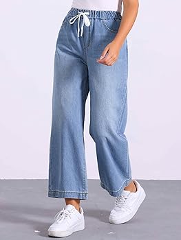 Allegra K Casual Denim Pants for Women's Baggy 2025 Trendy