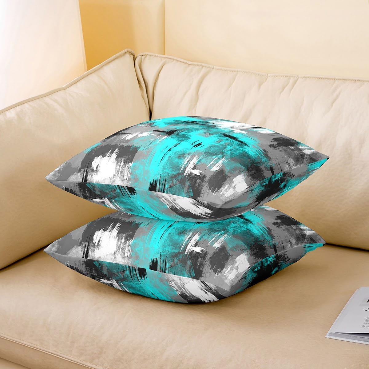 jejeloiu Blue Gray Throw Pillow Covers Set of 4 16 x 16 Inch Kids Abstract Geometric Cushion Case for Boys Girls Teens Modern Art Decor Pillowcase Soft Lightweight Room Decor