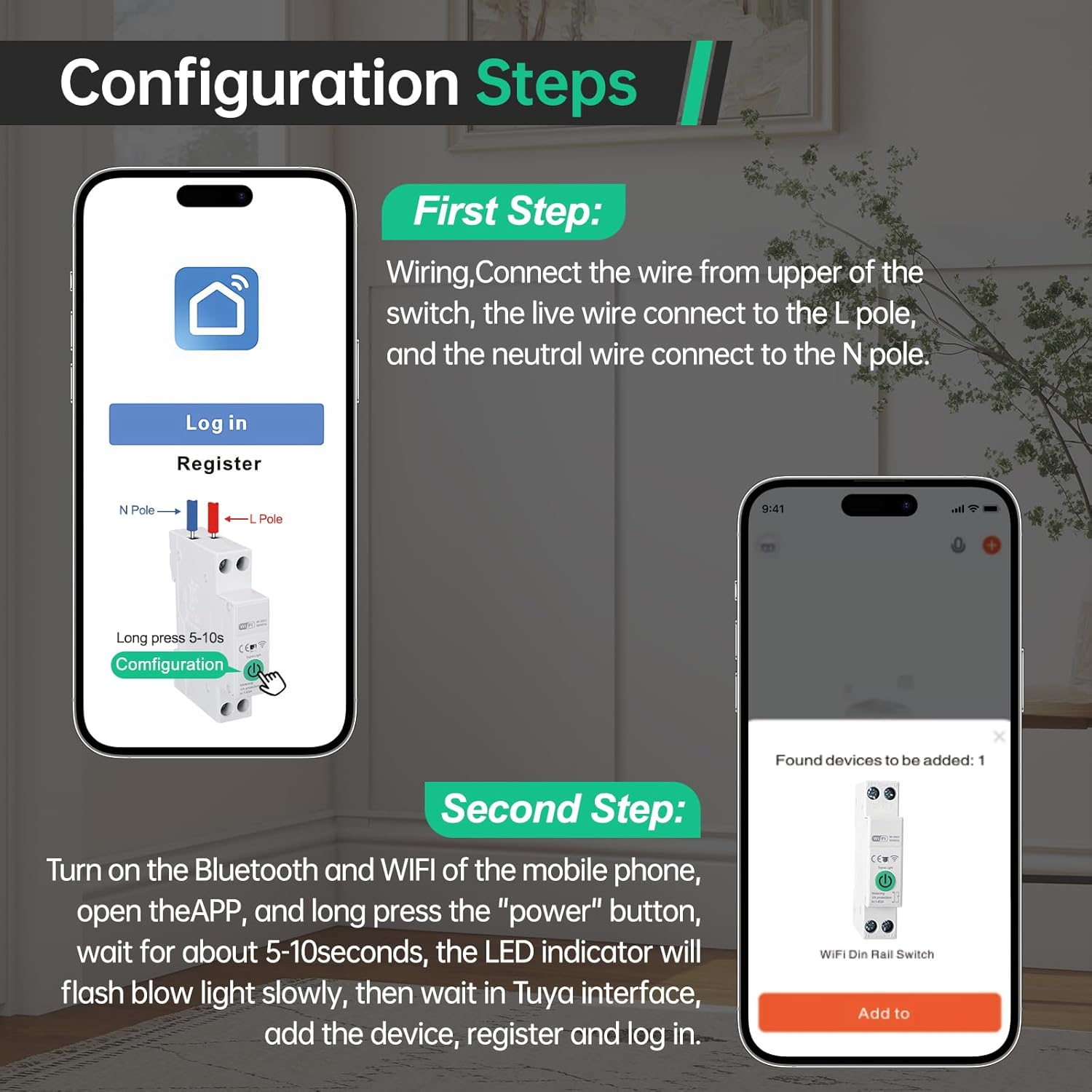 WiFi Smart Switch Breaker, 1-63A Adjustable WiFi Circuit Breaker, Smart Life/Tuya APP Remote Control Switch Timer Monitor Voltage Power Energy Usage, Compatible for Alexa Google Home DIN Rail