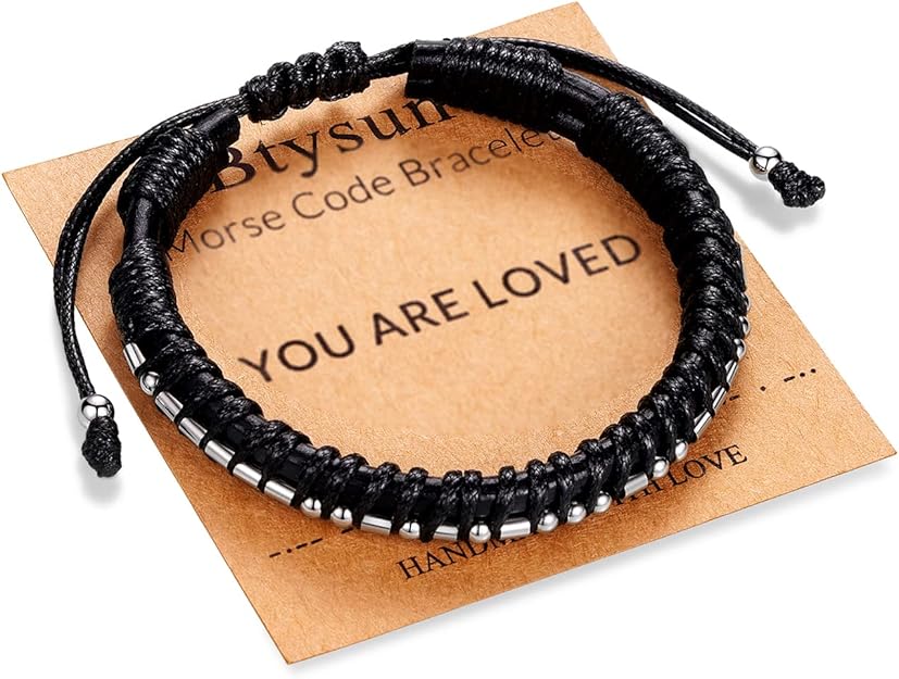 Inspirational Gifts for Men Morse Code Bracelets Mens Bracelets Graduation Gifts for Him Fathers Day Adjustable Leather Bracelet Motivational Birthday Annivesary Jewelry Stocking Stuffers for Men