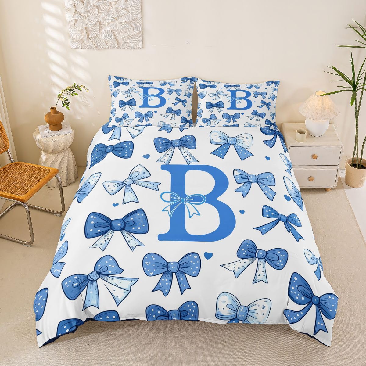 Housse de couette microfibre ribbon bowknot 200x200 parure de lit 2 personnes