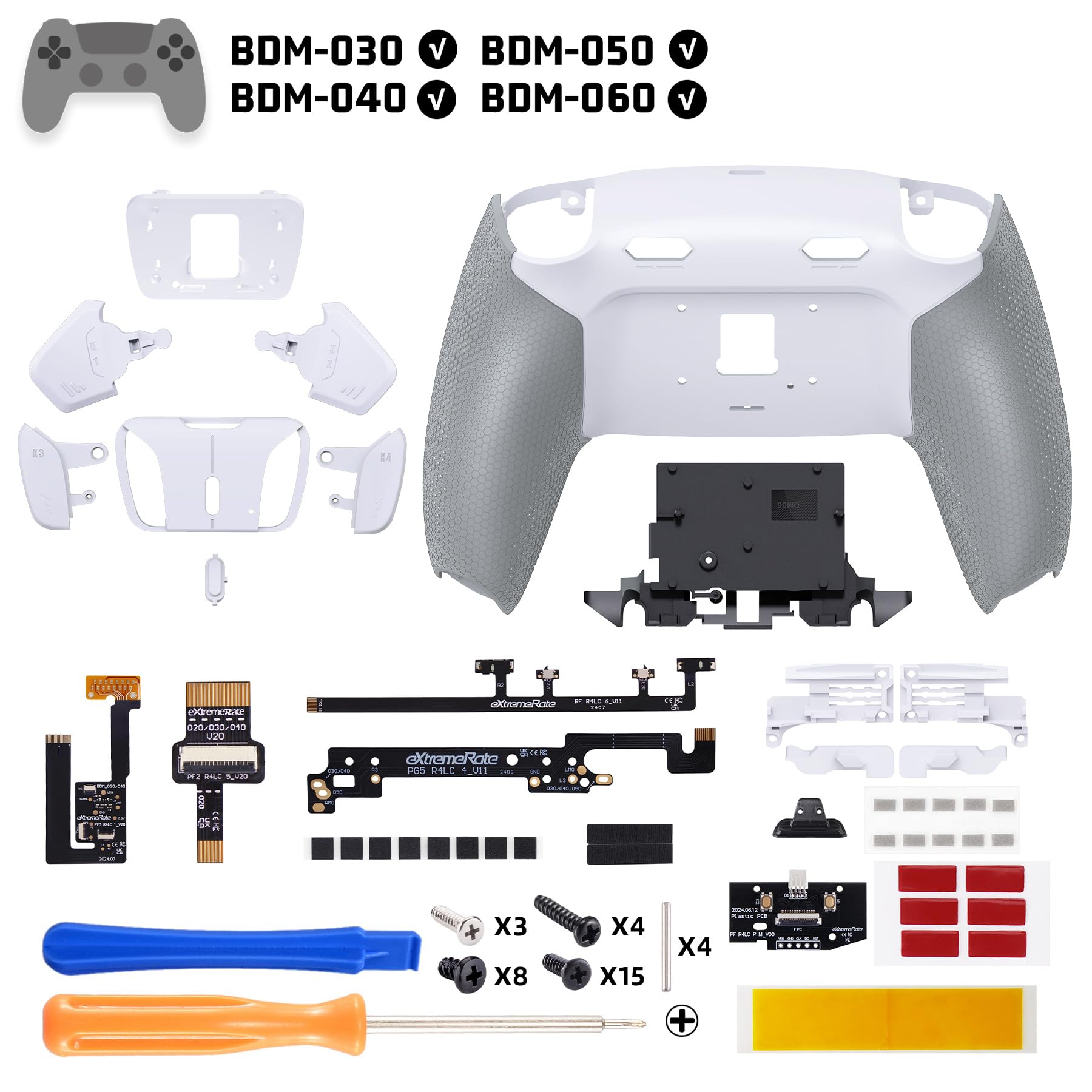 eXtremeRate RISE4 Plus MAX Remap Kit per ps5 Controller BDM-030 040 050 060, 4 Palette Posteriori Programmabili & Clicky Trigger Stop per ps5 Joystick - Senza Controller, Bianco&Grigio