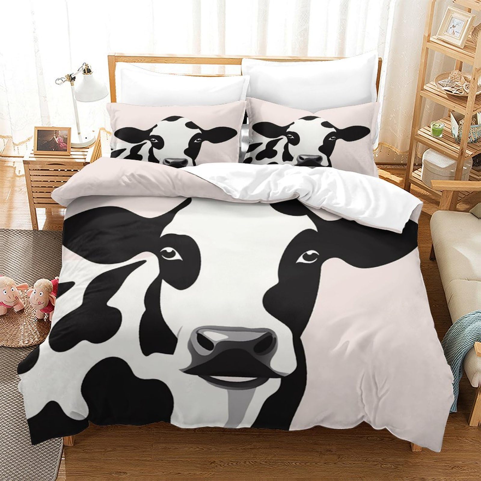 P1S9U7W5Y Realistic Cow Pattern 3D Printed Duvet Cover Set 3pcs Microfiber Animal Bedding Set King