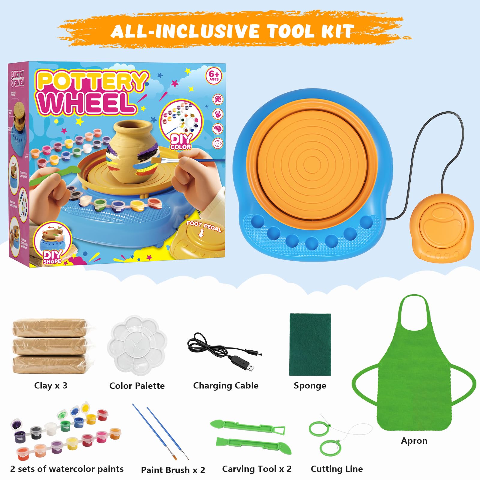 TingingYuli Plato de alfarería para niños, juguete artístico y de manualidades para de 8 a 12 años, regalos de cumpleaños para niños y niñas de 6, 7, 8, 9, 10, 11, 12 años (Amarillo/azul)