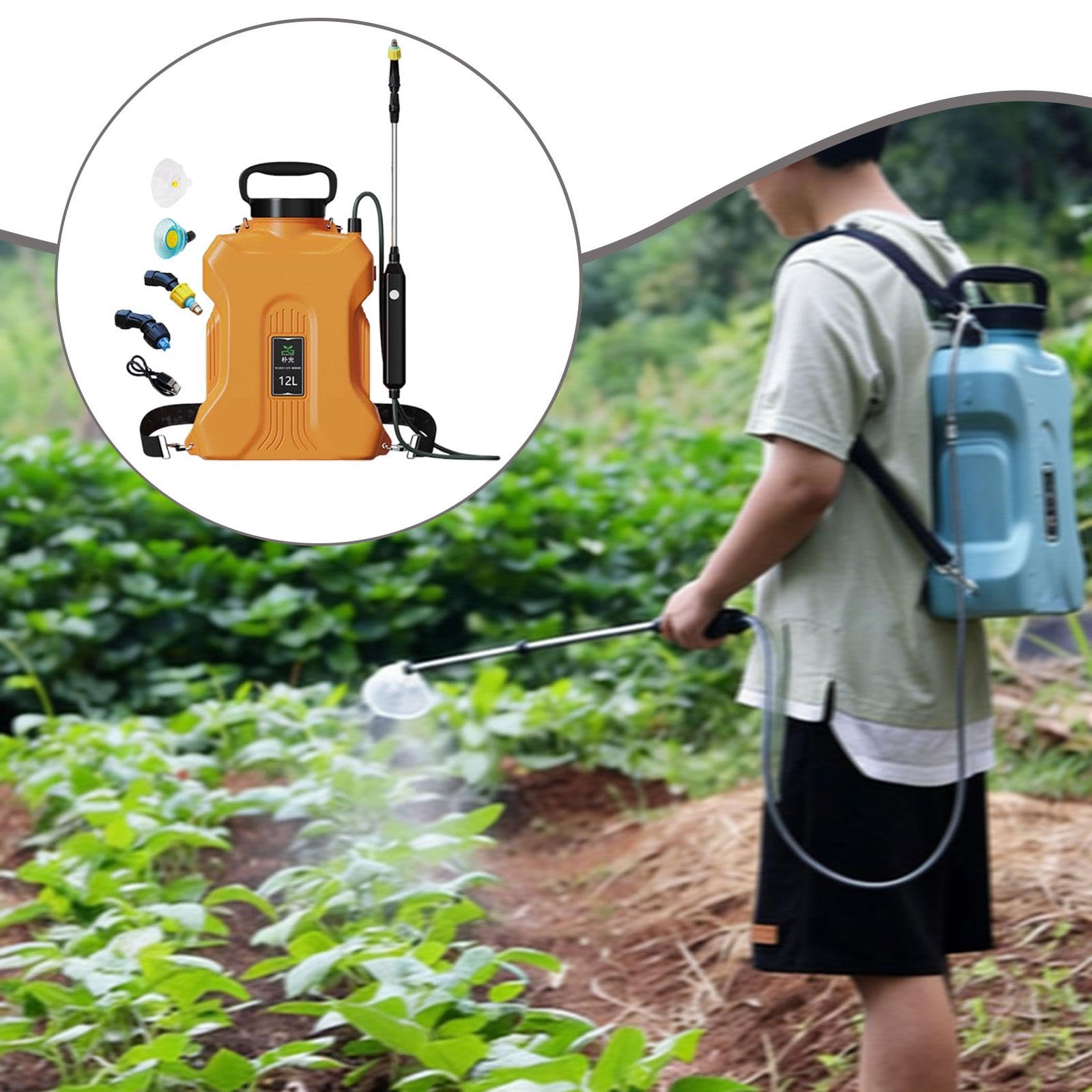 Perfeclan Pulverizador Eléctrico de Jardín, Pulverizador de Agua de 12 litros, Profesional, Recargable, Multiusos, con Lanza Retráctil, para La, Naranja
