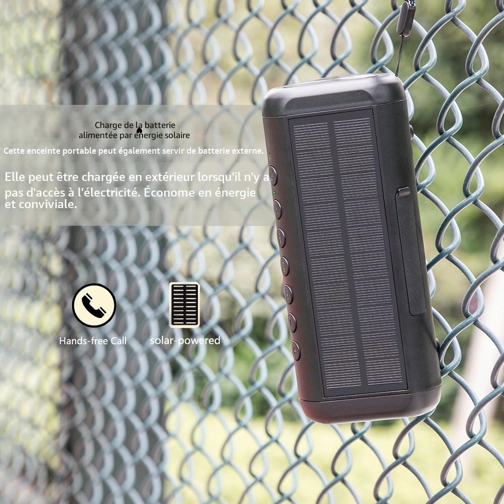 Enceinte Bluetooth Solaire Portable，Enceinte sans Fil 5000mAh，Enceinte extérieure étanche IPX6，Bluetooth 5.3，Couple TWS，50H de Jeu， Basse Lourde，Idéal pour Les fêtes d'intérieur et d'extérieur, etc.