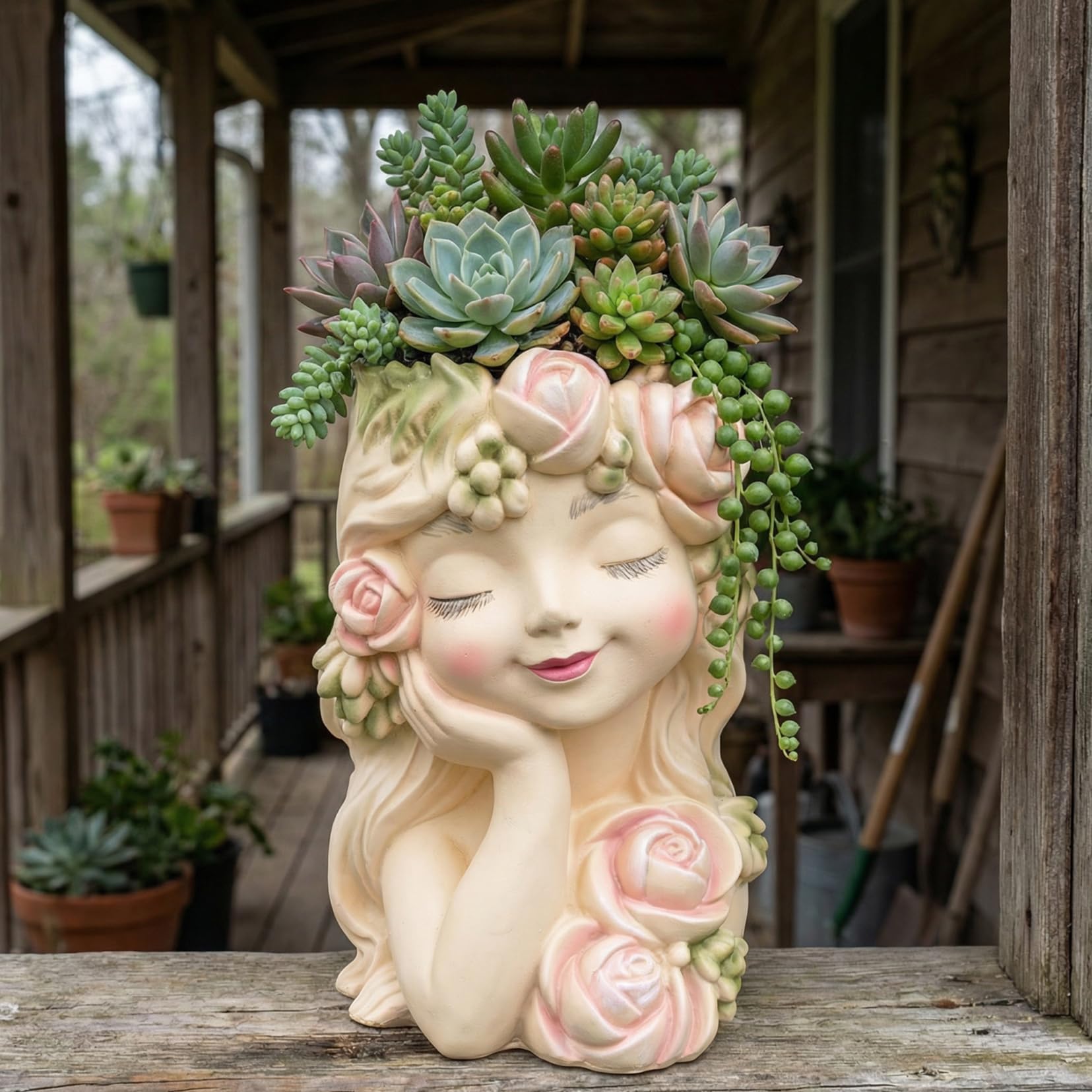 Elenon Maceta de cara para suculentas para interiores y exteriores con agujero de drenaje, decoración única para el hogar y jardín, maceta de resina, bonita maceta de tortuga, idea de regalo para los