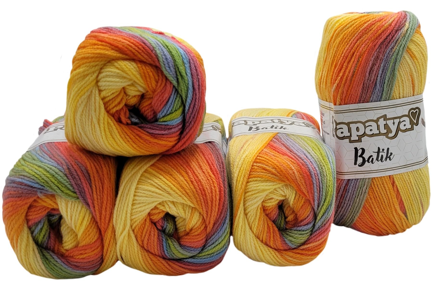 Ilkadim Export 5 x 100g Knitting Yarn Papatya Batik Multicoloured with Colour Gradient, 500g Acrylic Yarn, 1800m Total, Suitable for Knitting Needle Size 3 or Crocheting Hook Size 4-4.5
