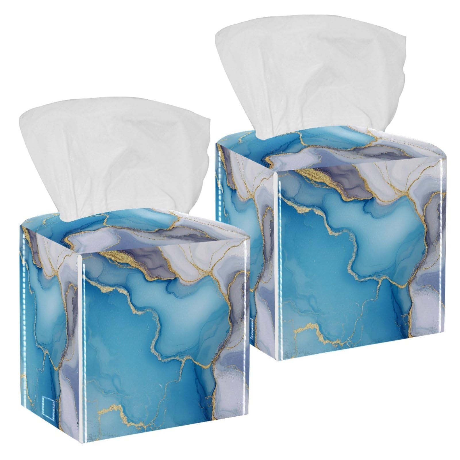 Marble Texture Tissue Box Cover, 2 Pack PU Leather Square Facial Tissue Dispenser Box holder for Home Office Car