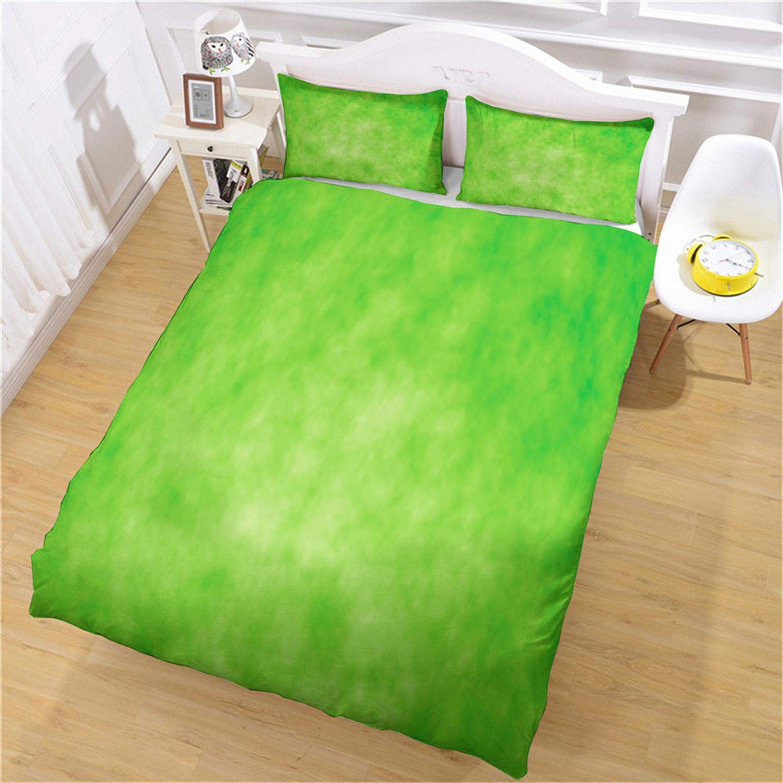 DESWIN Bedding Quilt Cover Microfiber Polyester 3D Bedding Set Zipper Closure 135X200Cm White Green Lawn Duvet Cover Bedroom Decor for Boys Girls Adult Setsoft Comfortable Home Decor