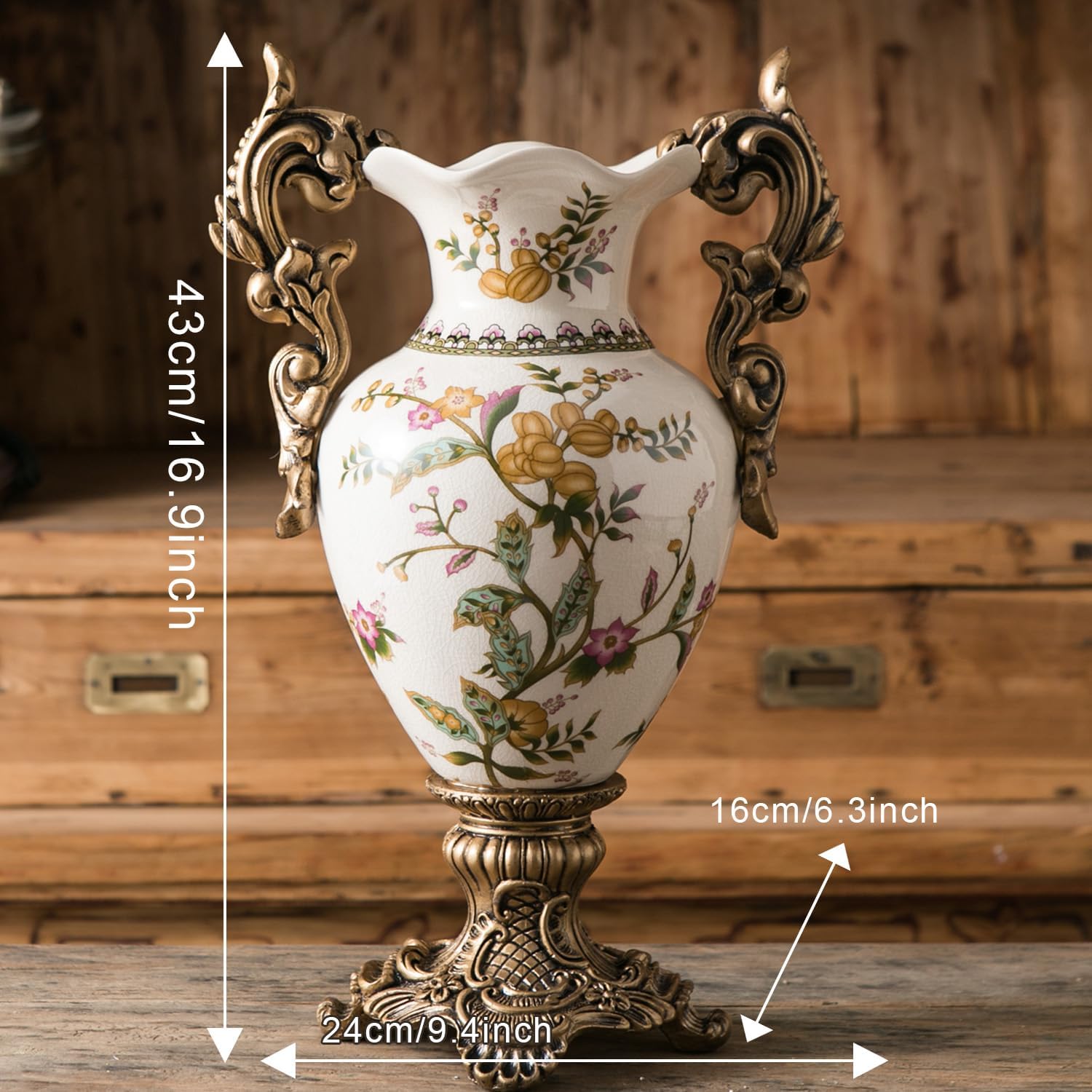 Tall Table Modern Vase,Large Ceramic Flower Vases for Shelf Home Decor,Creative Classic Pink Vase 16.5 inch,Sophisticated Vessel for Decorative Branches and Dried Flower. (Floral Fruity)
