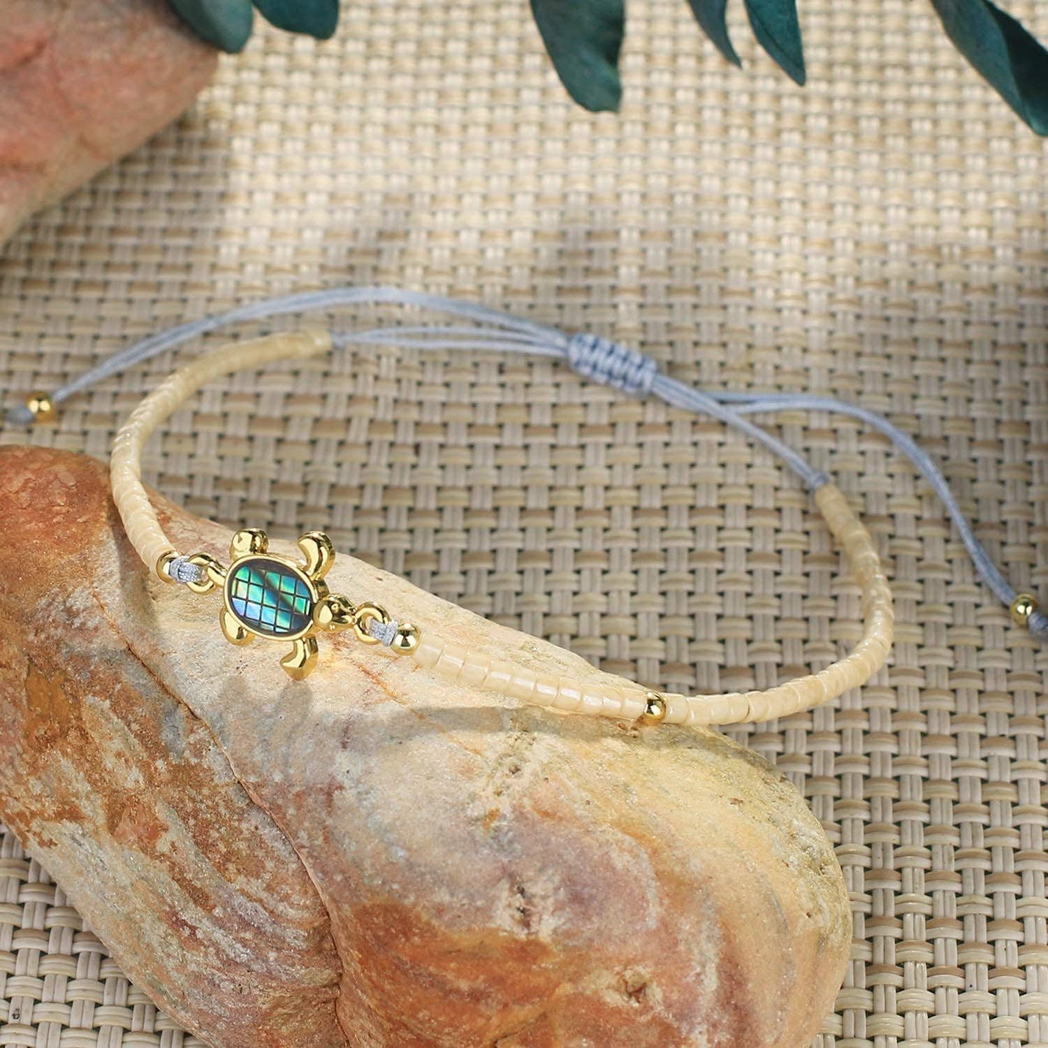 Bracelet Tortue Coquille Ormeau & Perles Miyuki – Argent 925 Réglable – Bijou Amitié & Chance KELITCH