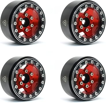 TREAL 1.55 Beadlock Wheels 4P Aluminum CNC Machined 5-Star Wheels for 1/18 UTB18 and 1/10 RC Crawler Car Axial AX90069 D90 TF2 Tamiya CC01 -Type B Red