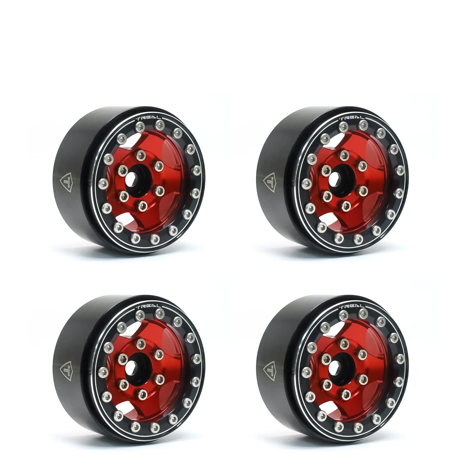 TREAL Lot de 4 roues Beadlock de 3,8 cm en aluminium usiné CNC, roues 5 étoiles pour voiture sur chenilles 1/18 UTB18 et 1/10 RC AX90069 D90 TF2 Tamiya CC01 - Type