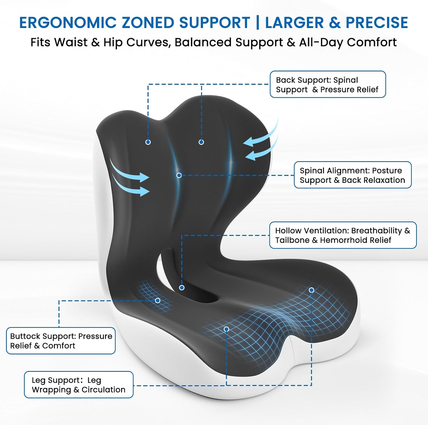 Seat Cushion, Memory Foam Car Seat Cushion with L-Shaped Ergonomic Design, Tailbone Pain & Sciatica Pain Relief Cushion for Office Chair, Car, Truck Drivers, Long Work Sessions and Wheelchair