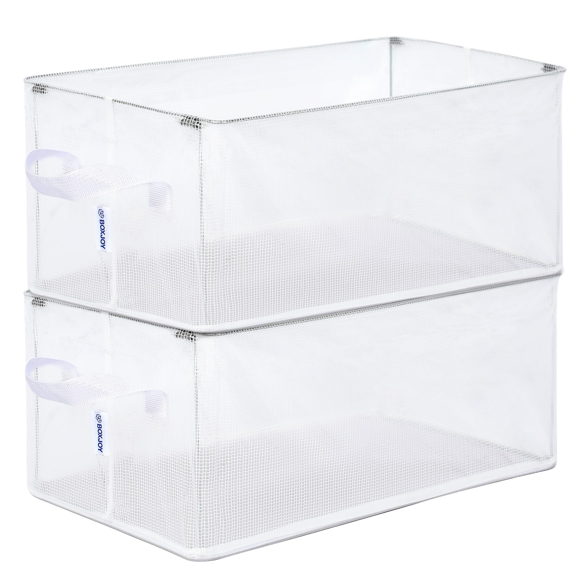 BOXJOY Foldable 𝐒𝐭𝐞𝐞𝐥 𝐅𝐫𝐚𝐦𝐞 𝐏𝐚𝐜𝐤 𝐨𝐟 𝟐 Transparent Storage Cloth Organizer Box for Clothes with Handle Closet Organiser Basket for Wardrobe, Cupboard, Almirah Shelves Hostel Essentials