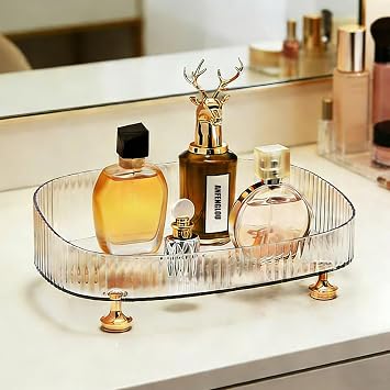 Vanity Tray Perfume Organizer Acrylic Bathroom Tray,Countertop Storage Decor Trays for Dresser,Makeup Skincare Cosmetic Organization Clear