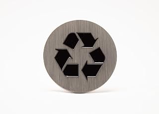 Recycle Logo, Emblem, Medallion, Kitchen, Office, Cabinet Front, 1.5 inch, Stainless Steel, Brass, Matte Black (Brushed Stainless Steel Black Infill)