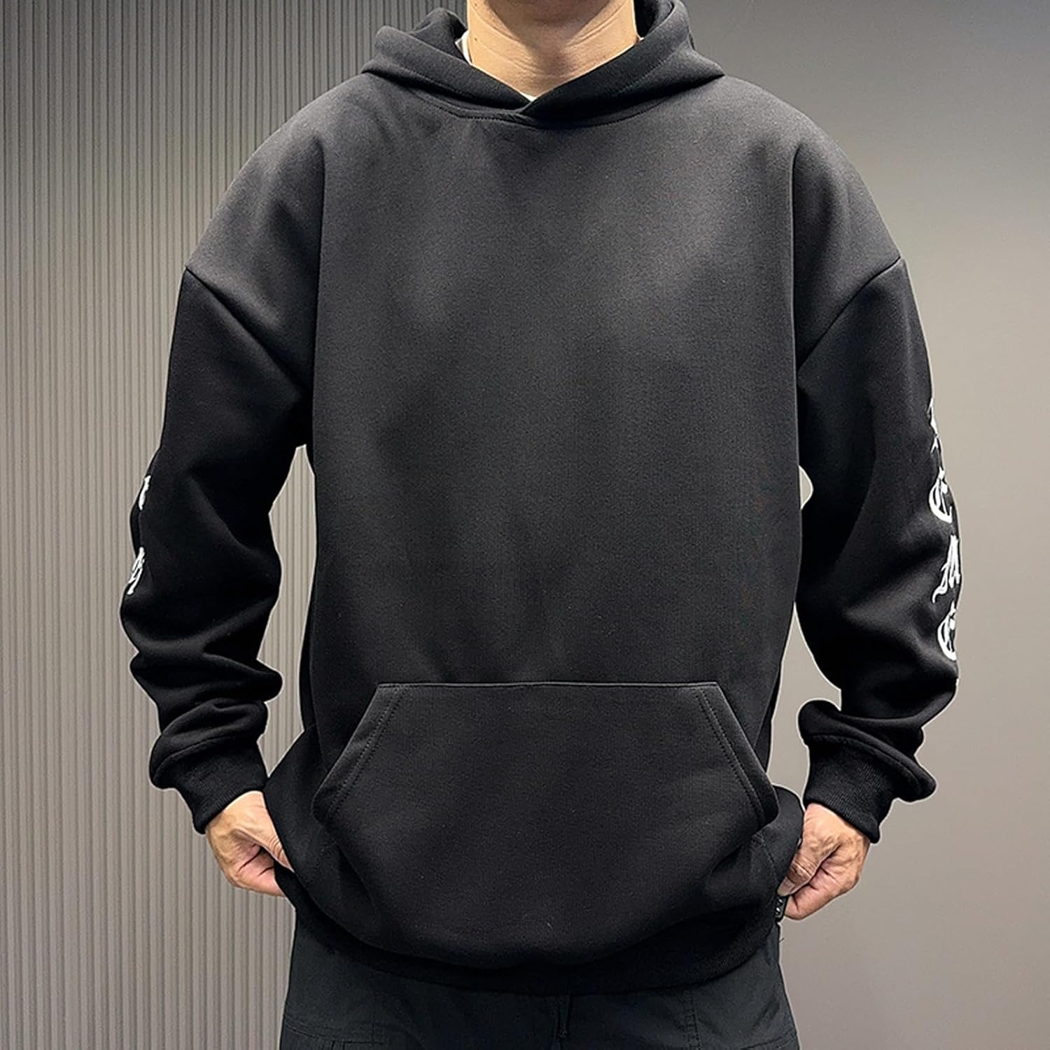 [Ruixi] パーカー メンズ, 長袖, ビッグシルエット, フード付き, スウェット, ポケット付き, ゆったり, 刺繍デザイン