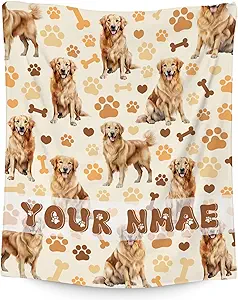 Custom Golden Retriever Blanket with Girls Boys, 40x50 Inches Blanket with Dogs on it, Cozy Soft Throw Gifts for Dog Lovers, Cute Flannel Throw Blankets for Couch Sofa