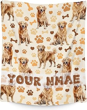 Custom Golden Retriever Blanket with Girls Boys, 40x50 Inches Blanket with Dogs on it, Cozy Soft Throw Gifts for Dog Lovers, Cute Flannel Throw Blankets for Couch Sofa