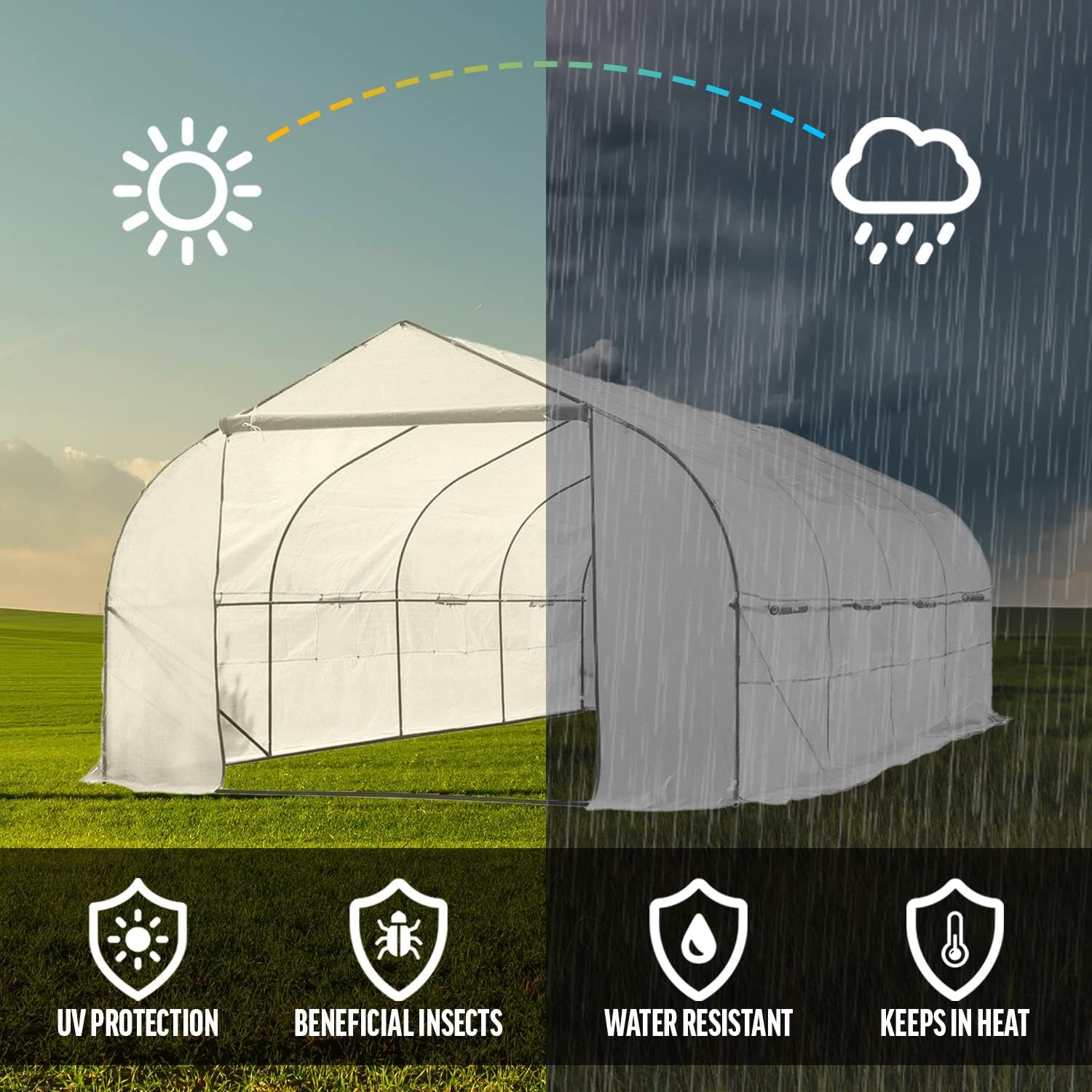 KapscoMoto Large 20ft Portable Greenhouse Outdoor Walk in Green House Hothouse for Fruits, Vegetables, Plants, and Flowers - 20ft L x 10ft W x 7ft H