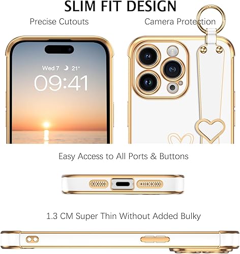 Miniatura 7 de BENTOBEN Compatible con iPhone 15 Pro, funda para iPhone 15 Pro con correa ajustable para atril, bonito parachoques chapado de lujo, esquinas