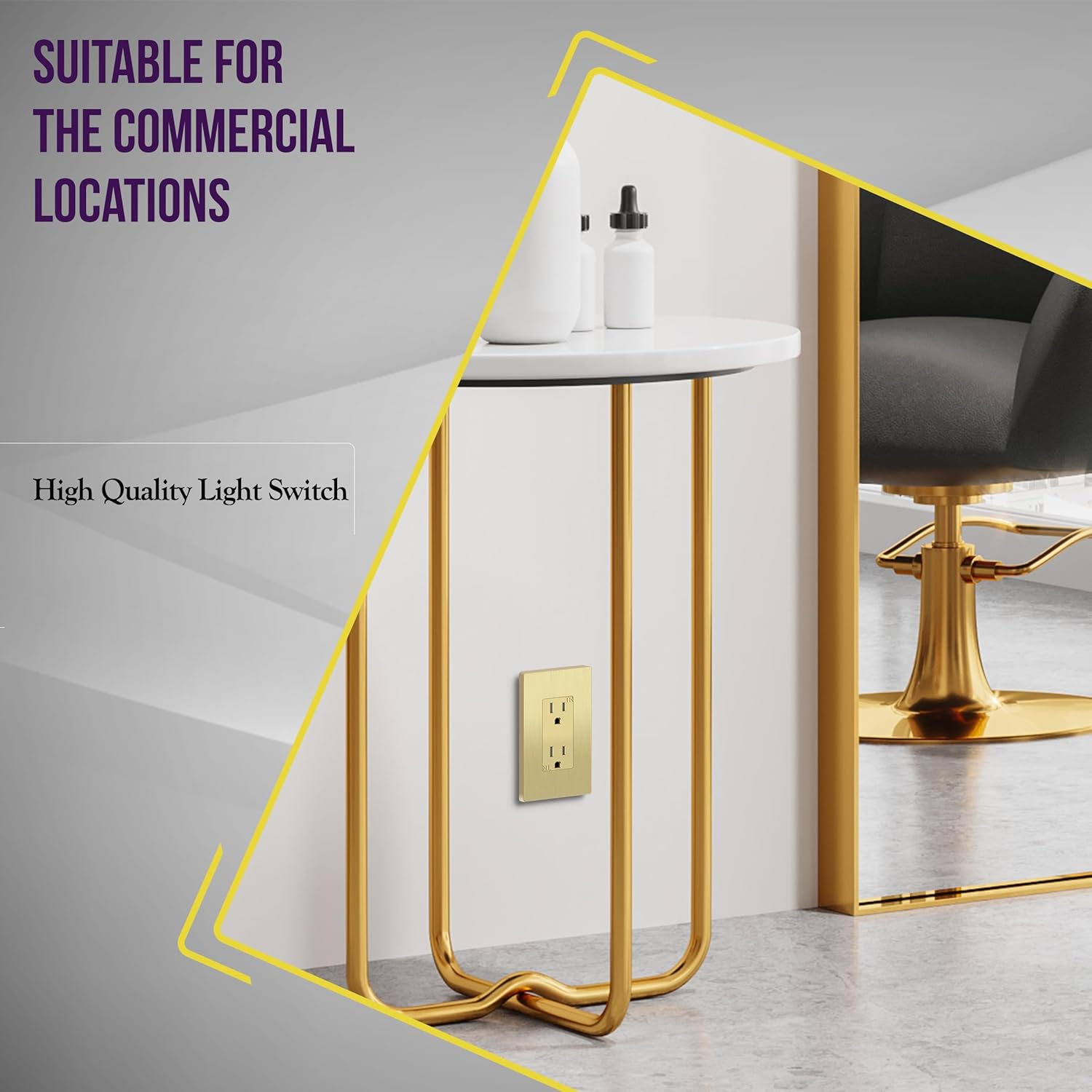 ENERLITES Elite Series Decorator Receptacle Outlet Child Safe Tamper-Resistant, Gloss Finish, Self-Grounding, Residential Grade, 15A 125V, 61501-TR-GDWBP5P, Brushed Gold (5 Pack)