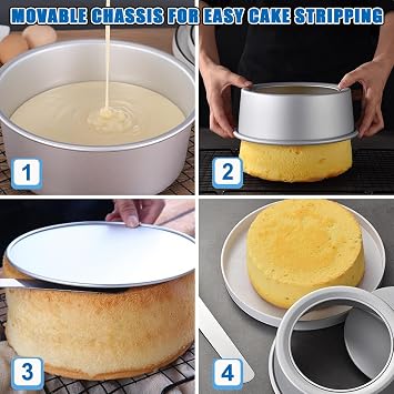 2-Pack 4 Inch Non-Stick Deep Aluminum Cake Tins | Removable Bottom for Easy Release | Mini Round Baking Pans for Weddings, Birthdays & Baking, Rolled Edges