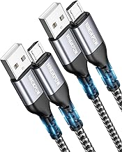 Micro USB Cable, Nylon Charging Cable, High Speed Android Mobile Phone Charging Cable for Samsung Galaxy S7 / S6 / S4 / J7 / J5 / Note 5, Huawei P Smart, Redmi, Nokia, Kindle, Wiko - Grey