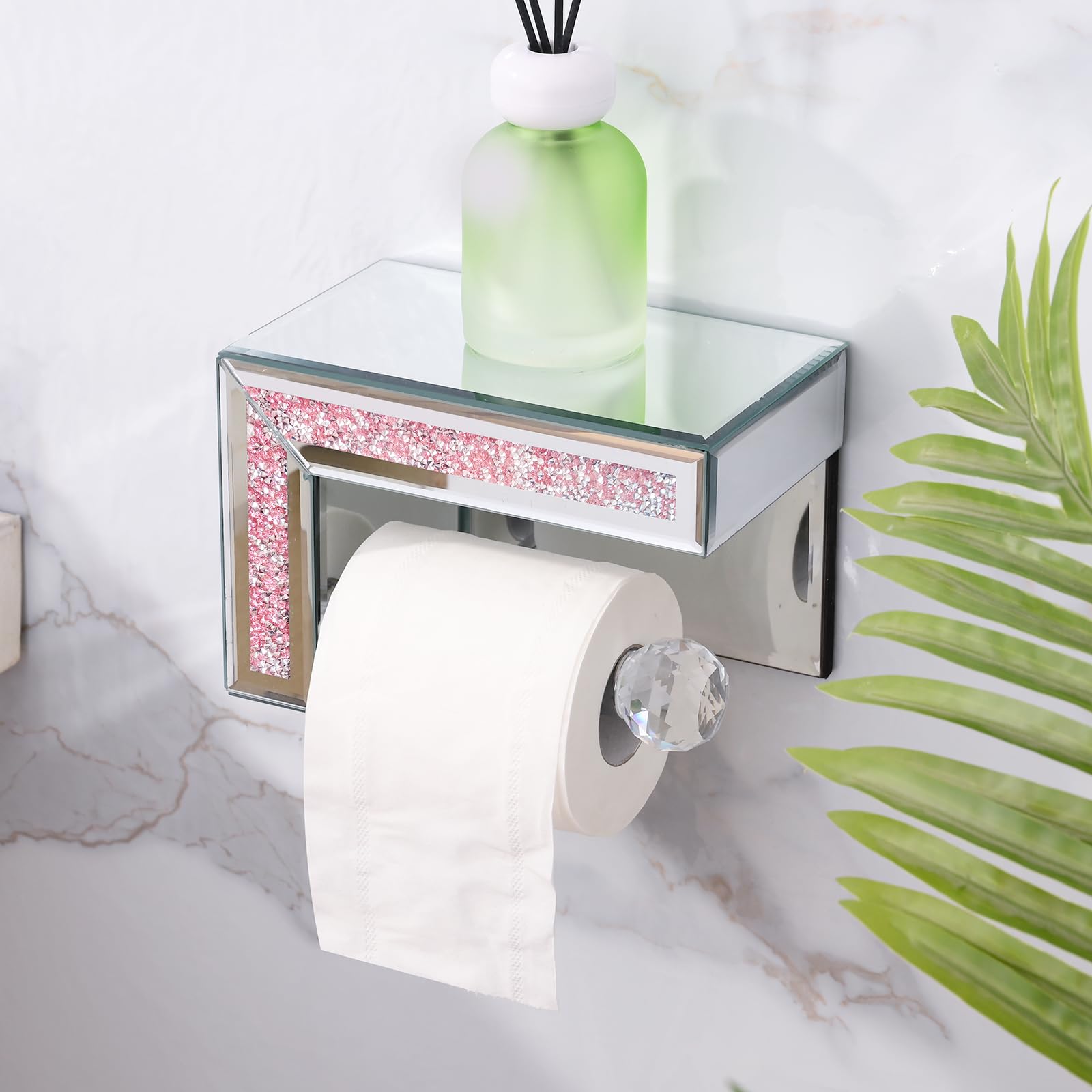 Pink Toilet Paper Holder With Bow Design – Wall Mounted Metal Tissue Roll Holder With Storage Shelf, Cute Bathroom Organizer For Kitchen, Dorm & Powder Room