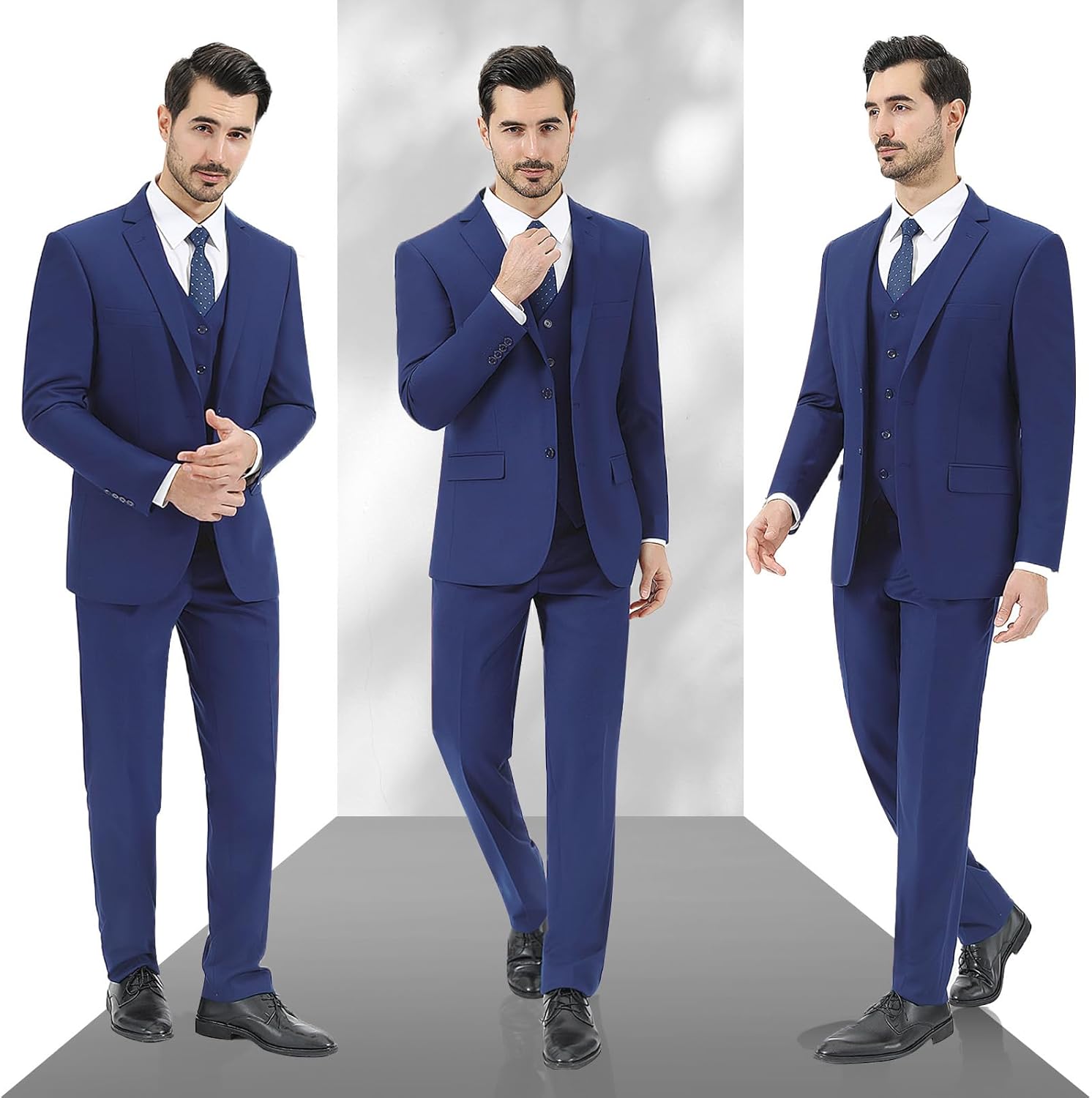 LUPURTY 3 Piece Suits for Men Slim Fit Men's Suit for Business Wedding Party 2 Button Blazer Tuxedo Set Jacket Vest Pants - Image 2