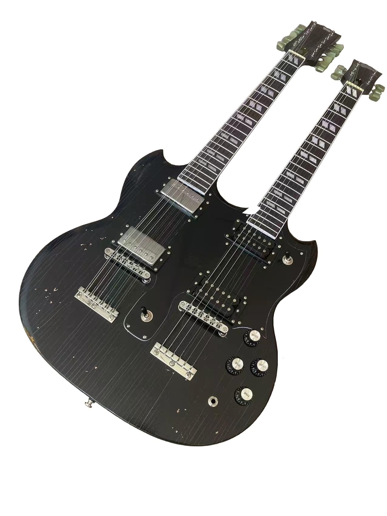 Chitarra elettrica a doppio manico con corpo solido, 6 e 12 corde nere humbucker, dimensioni standard for palcoscenici rock classici (Guitarra Eléctrica)
