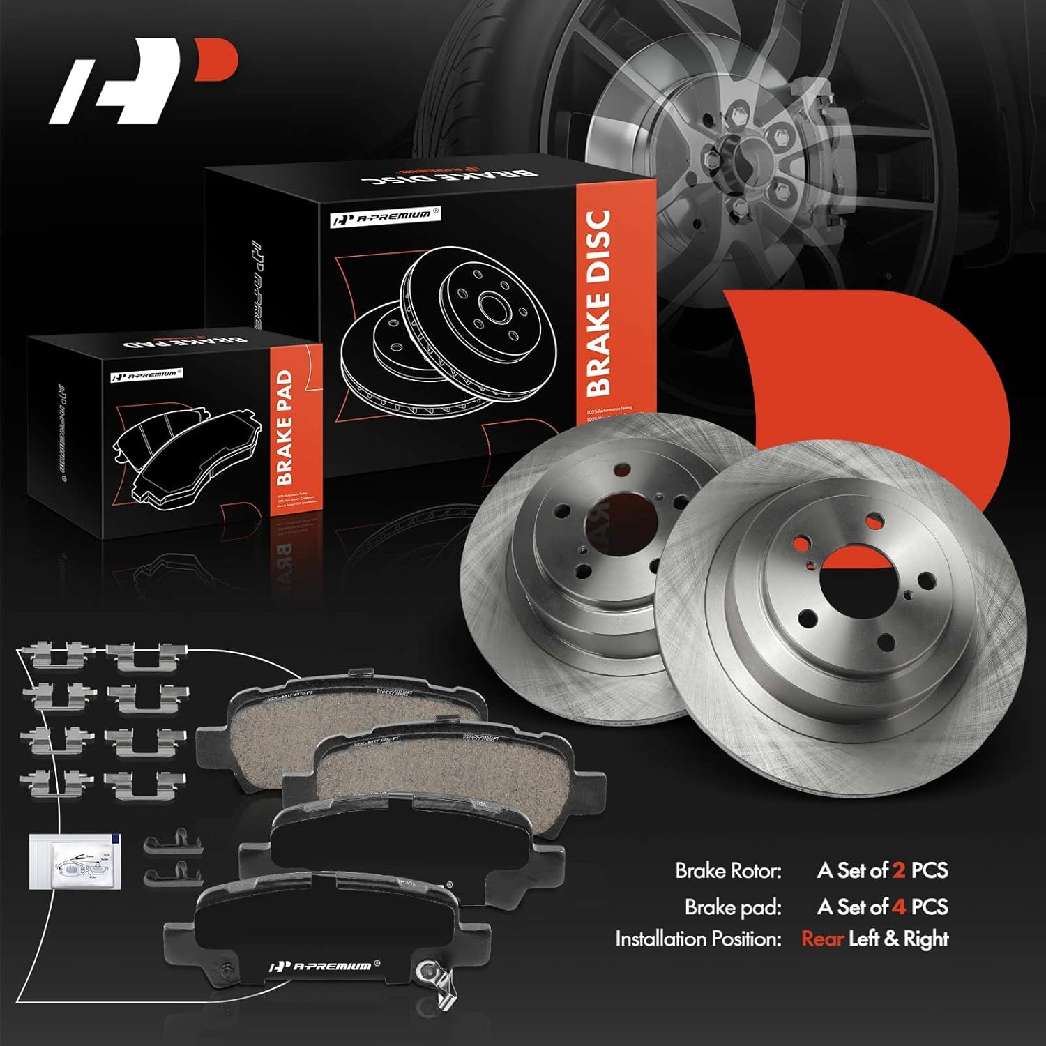 A-Premium 11.41 in (289.7 mm) Rear Solid Disc Brake Rotors + Ceramic Pads Kit Compatible with Select Subaru Models - Outback 2000-2004, Legacy 2000-2004, Baja 2003-2006, 6-PC Set