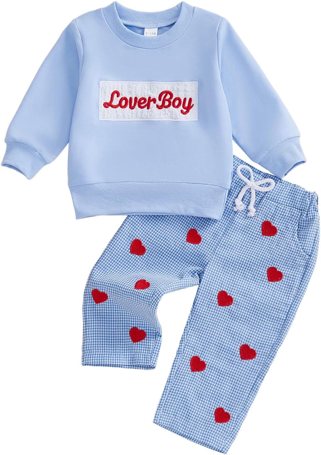 Kuriozud Toddler Baby Boy Clothes Outfit Valentines Day Sweatshirt Lover Boy Shirt+Waffle Knit Pant Set Clothing Fall Winter