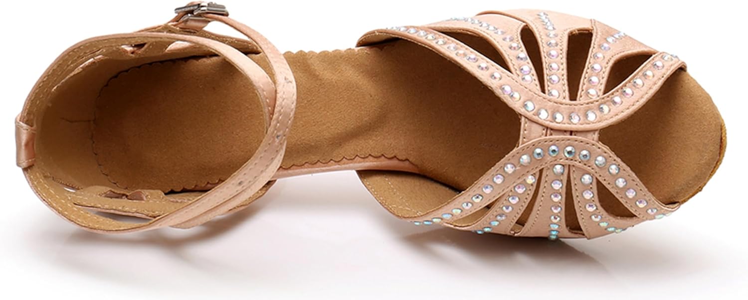 Comfortable Dancing Heels for Women Satin Party Wedding Sandals with Rhinestone
