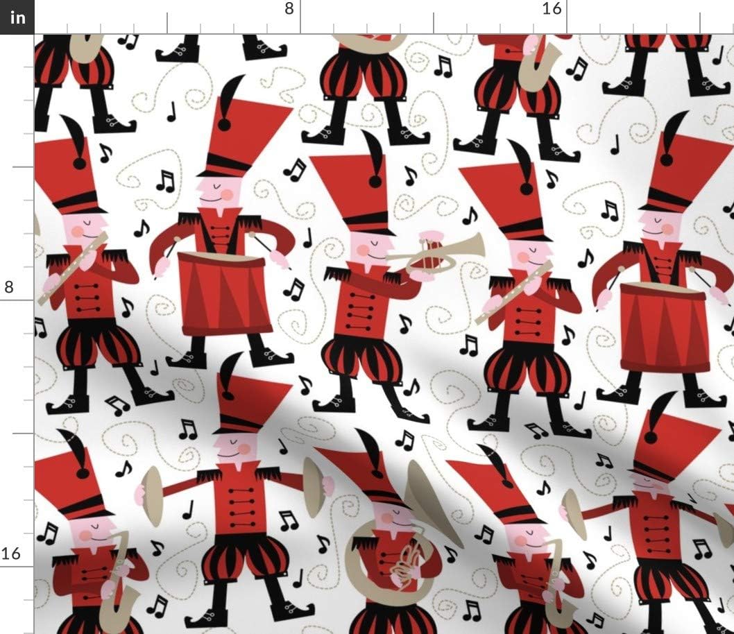 Spoonflower Fabric - Marching Band Music Drum Trumpet Red Black White Printed on Petal Signature Cotton Fabric by The Yard - Sewing Quilting Apparel Crafts Decor