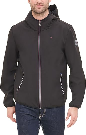 Tommy Hilfiger Men's Lightweight Water Resistant Breathable Hooded Performance Softshell Jacket