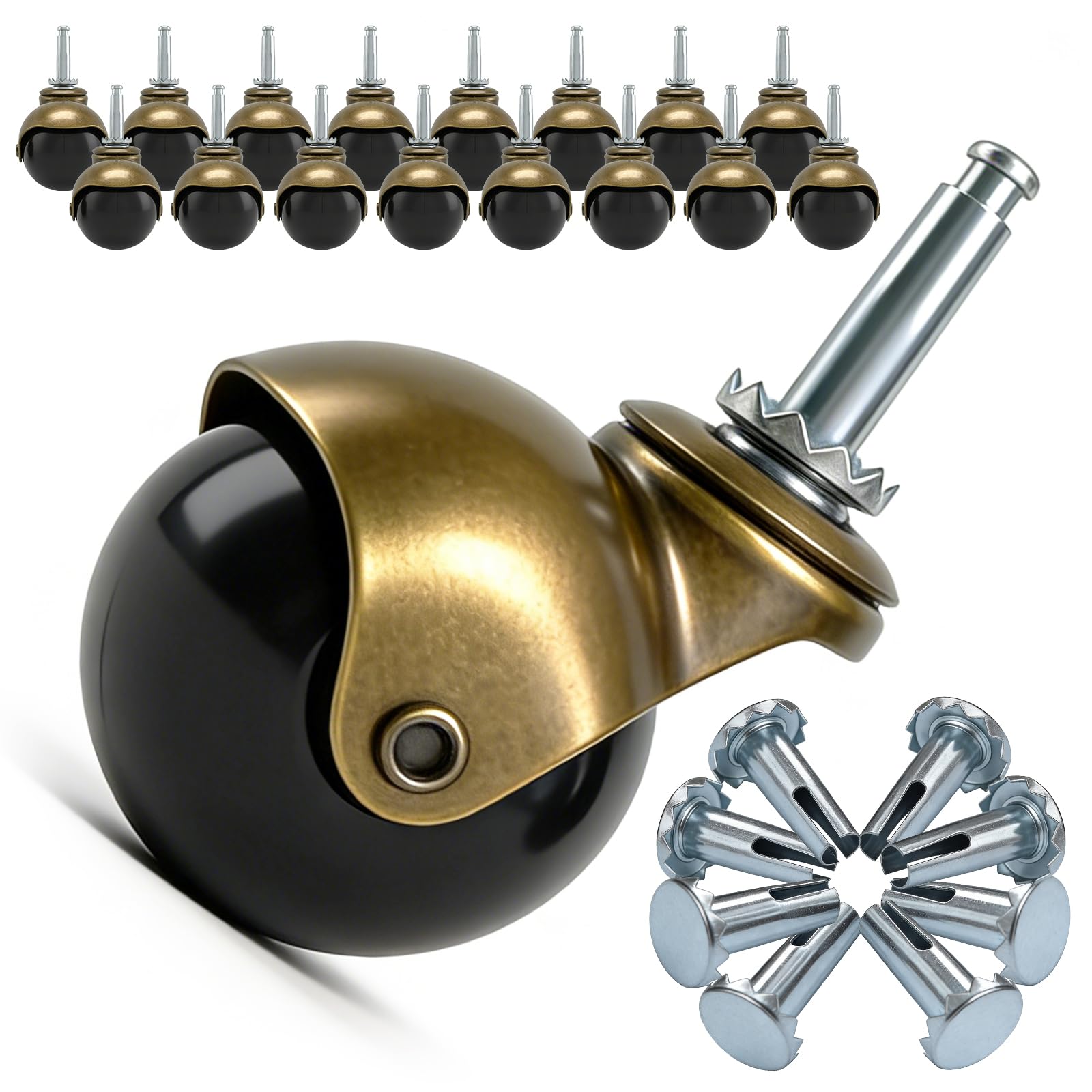 Antique Brass Ball Casters - 8 Pack -10
