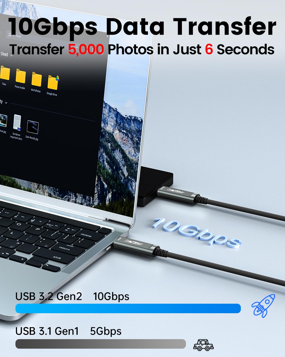 GeoHN.G Cavo USB C in fibra ottica USB C 20M, cavo USB AOC 10Gbps 3.2 ad alta velocità per lunghe distanze per VR-Headsets, Quest2, webcam, fotocamera, Mini-PC e altro ancora