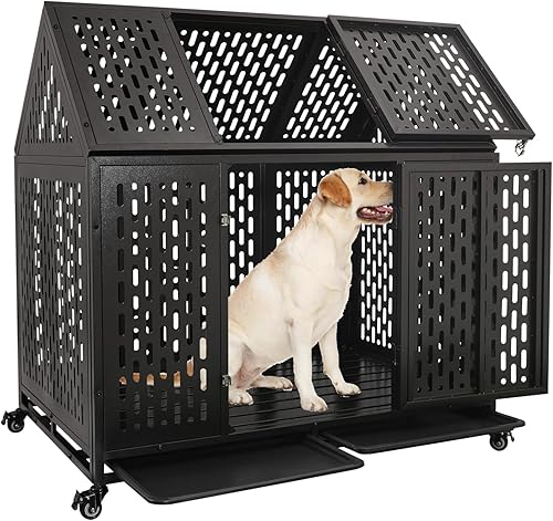 Jaula para perros grandes, de 5044 pulgadas, resistente, indestructible y a prueba de escapes, para perros grandes, doble puerta fuerte, para