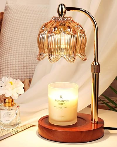 Candle Warmer Lamp with Timer Dimmable, Height Adjustable, Birthday Gifts for Women Mom, Suitable for New Home Decoration, Christmas Gift Lotus Flower Candle lamp,With 2 bulbs,Suitable for Jar Candles - lotus-amber