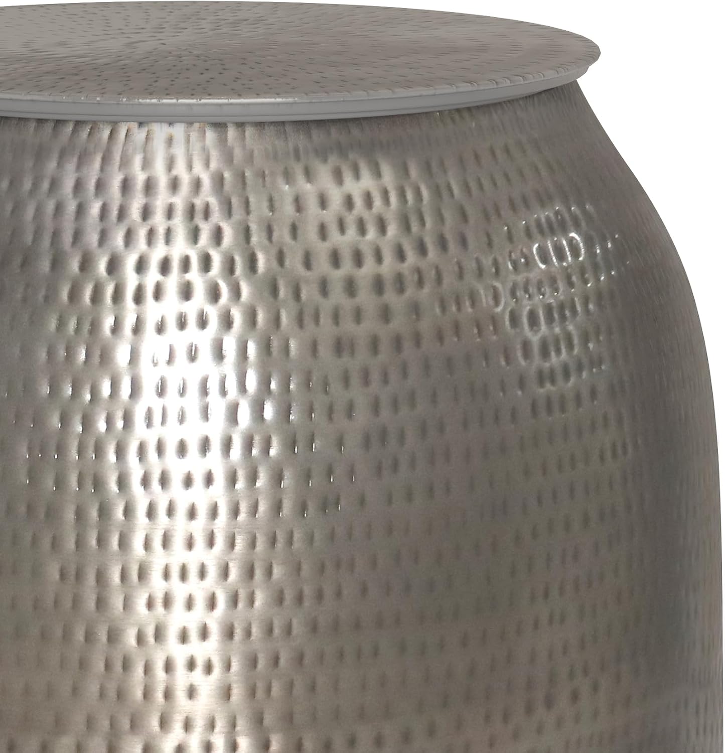 SIMPLIHOME Griffen Metal Storage Accent Table - 19 inch Wide Solid Metal Round Drum Side Table in Antique Silver, Industrial End Table for Living Room with Hidden Storage Space, Assembled