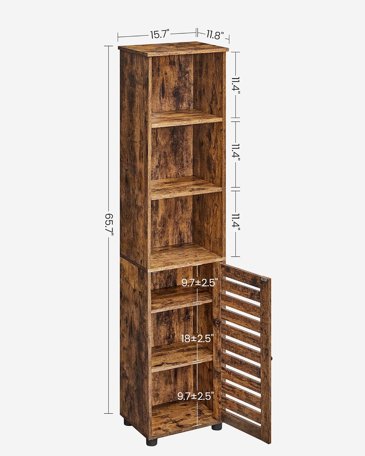 VASAGLE Bathroom Tall Cabinet, Storage Cabinet with 3 Open Compartments and 2 Adjustable Shelves Behind The Door, Floor Cabinet for Living Room, Entryway, Kitchen, Bedroom, Rustic Brown UBBK160X01