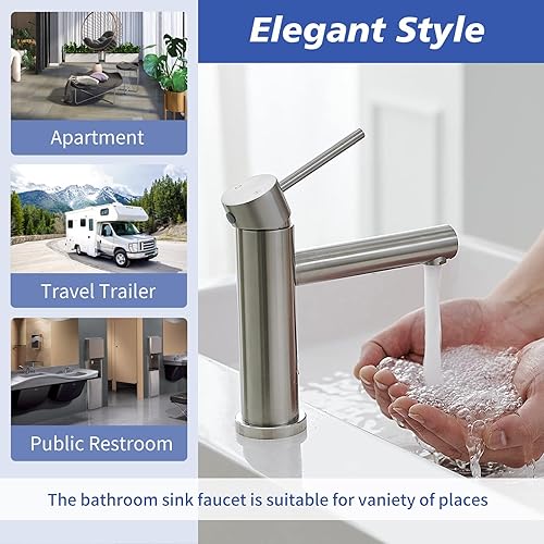 Miniatura 5 de Greenspring Grifo para lavabo de baño, color negro mate, con un solo agujero, con una sola manija, grifo moderno con drenaje desplegable y línea de