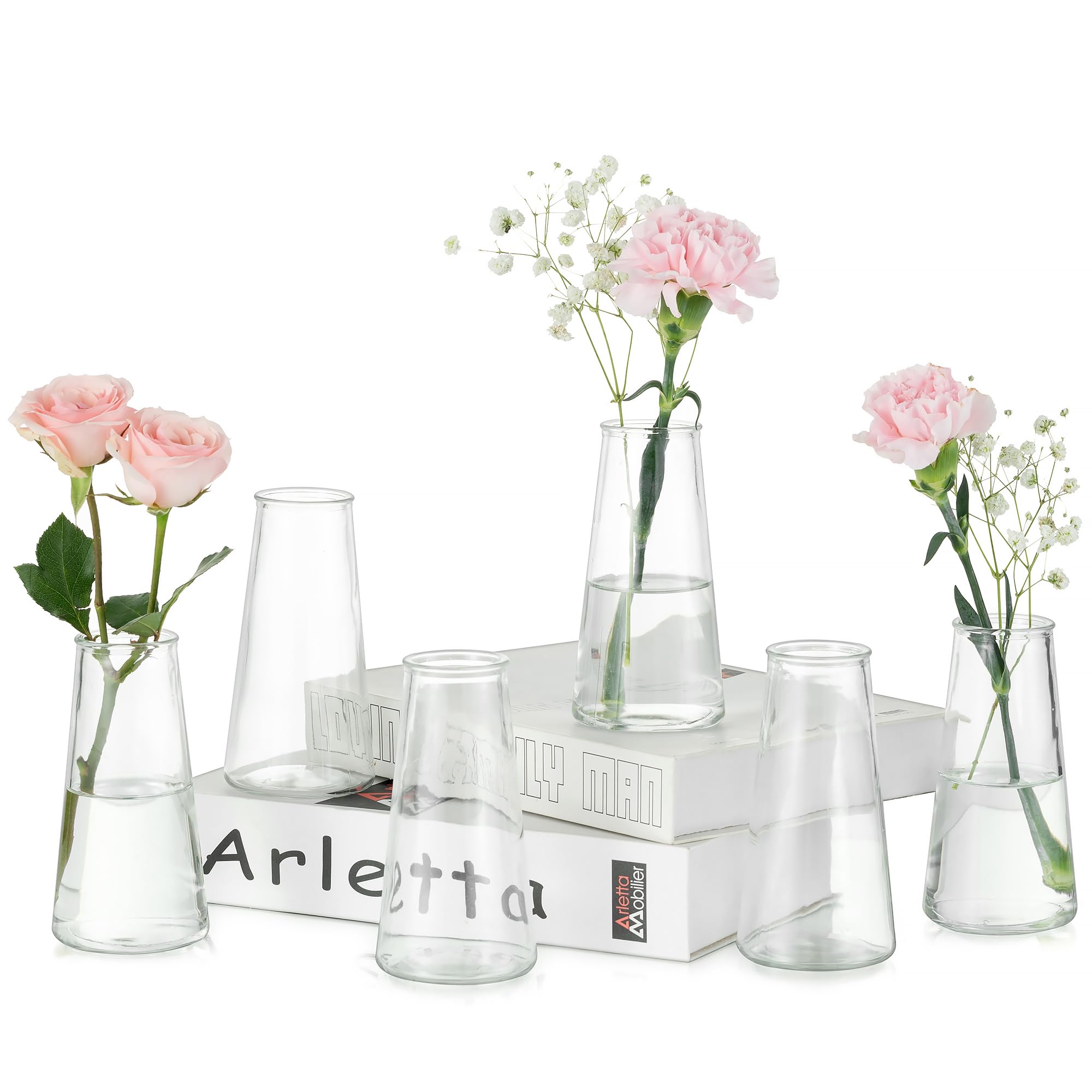 Petits vases à fleurs modernes pour centres de table de mariage et réception de fête | 6 pcs