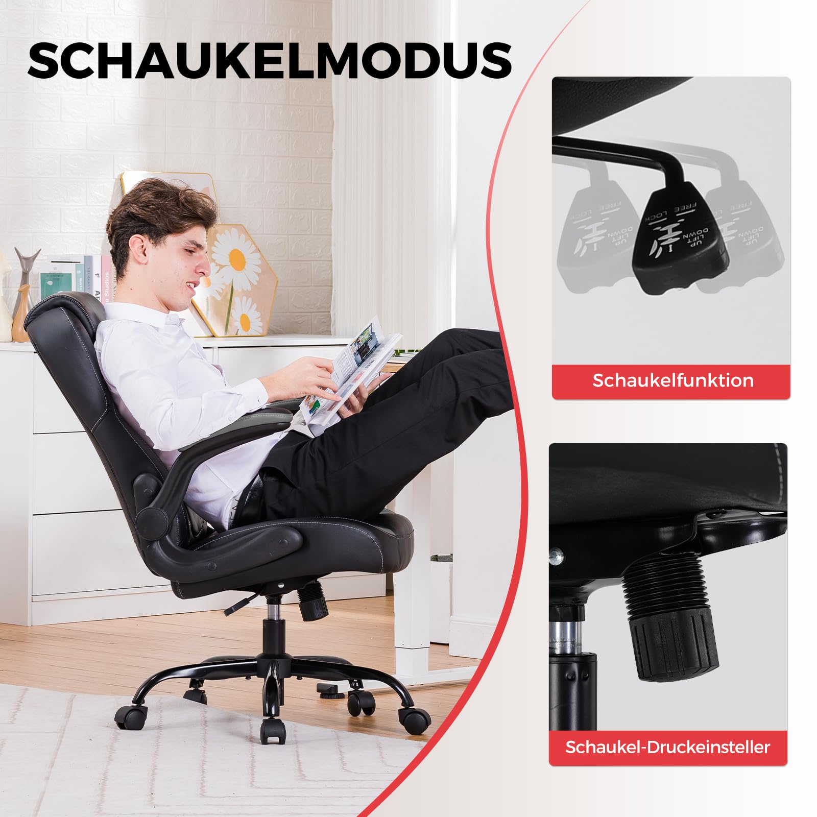 GTPLAYER Gaming Stuhl mit hochklappbarer Armlehne, Video Gaming Stuhl mit Schaukelfunktion, Ergonomischer Computer mit hochdichtem Schwamm und Höhenverstellbar (grau)