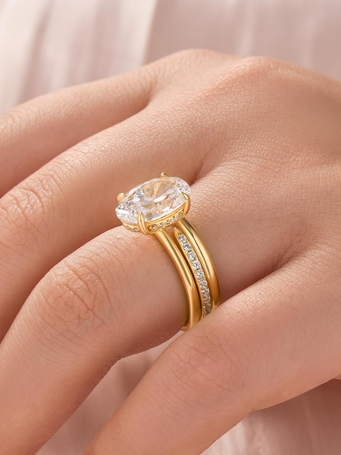 3.5 Carat Oval Solitaire Engagement Ring Set, S925 Silver 3-Piece Cubic Zirconia rings for women, Promise Ring with Two Matching Wedding Bands, Luxury Women’s Bridal Wedding Jewelry - Image 5