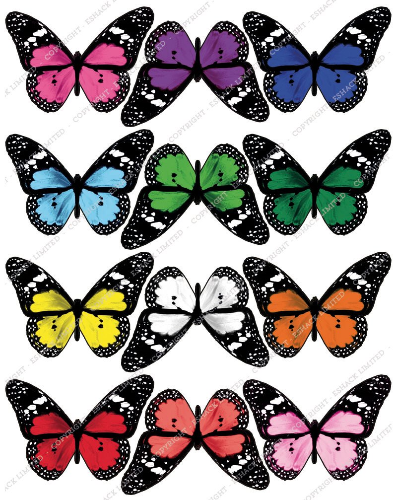 Cakeshop 12 x PRE-CUT Assorted Colour Edible Butterfly Cake Toppers